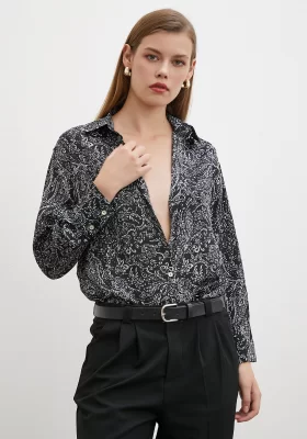 Schal gemustertes Satin-Shirt Schwarz