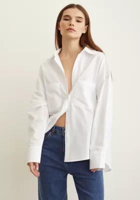 Shoulder Beaded Detail Oversized Shirt White