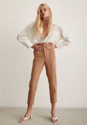 Flared Tube Leg Trousers Camel