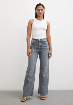 High Waisted Cropped Wide Leg Jeans Gray