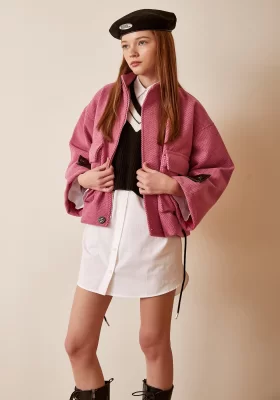 Mobile Detailed Laced Crop Jacket Pink