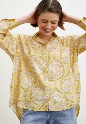 Tile Patterned Modal Shirt Yellow