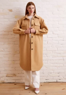 Long Wavy Beige Coat