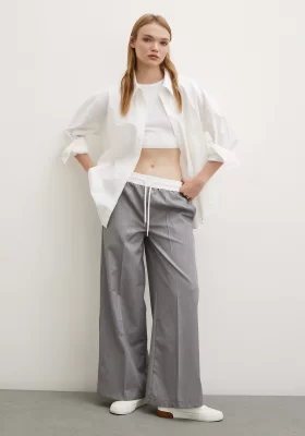 Elastic Waistband Trimmed Pants Gray