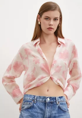 Organza Patterned Tulle Shirt Pink