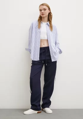 Elastic Waist Two-Striped Trousers Navy