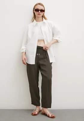 Elastic Waist Pipe Leg Pants Khaki