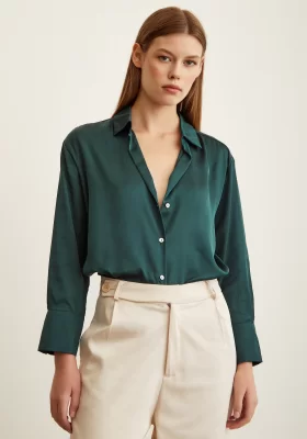 Basic Satin Shirt Dark Green