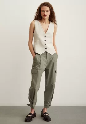 Cargo Pocket Striped Trousers Khaki