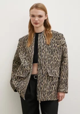 Leopard Print Pocket Jacket in Black