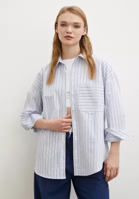 Single Pocket Poplin Shirt Blue