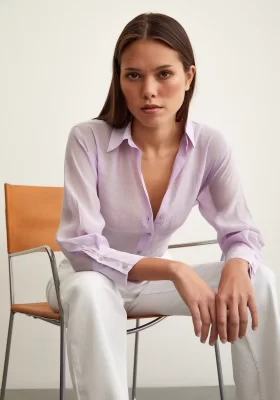 V Neck Ribbed Shirt Lilac