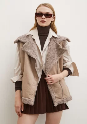 Suede Shearling Leather Vest Mink