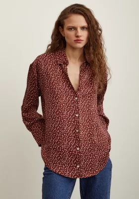 Polka Dot Patterned Satin Shirt Brick