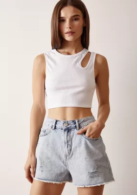 Droplet Detailed Crop Top White