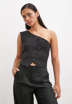 One Shoulder Vest Black