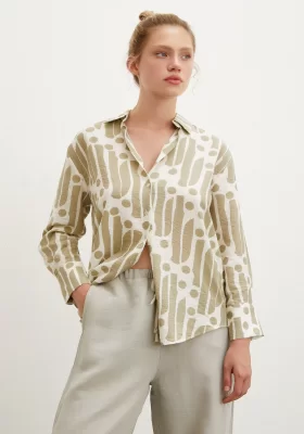 Modern Pattern Modal Shirt Khaki