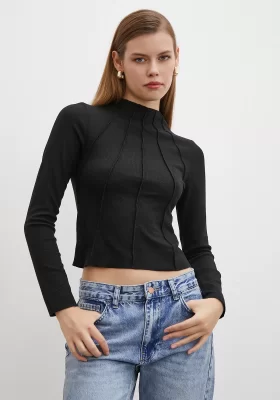 Stitched Front Blouse Black