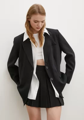 Cell Pocket Open Detailed Blazer Jacket Black