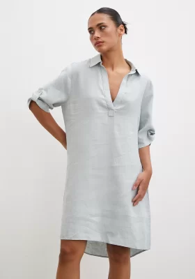 Dress Shirt Collar Linen Dress Mint