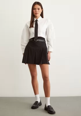 Pleated Belted Skirt Black