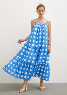 Sleeveless Polka Dot Dress Blue