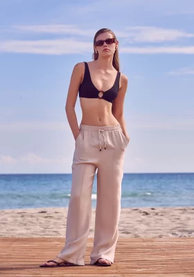 Beige Belted Trousers