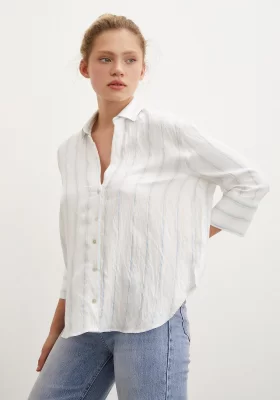 Striped Viscose Linen Shirt Blue