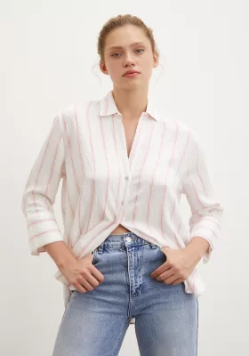 Striped Viscose Linen Shirt Pink