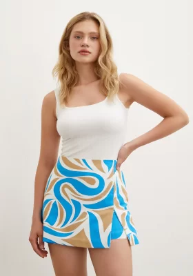 Patterned Shorts Skirt Blue