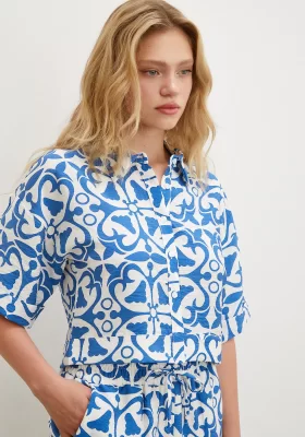 Kurzarm Crop Top Blau