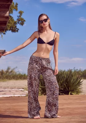 Leopard Satin Pants Black