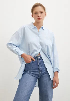 Midi Size Linen Shirt Blue