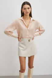 Kabartma Çizgili Gömlek Pudra