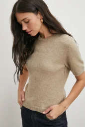 Simli Kısa Kol Kazak Vizon