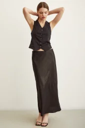 Shiny Bias Cut Skirt Gold Leaf