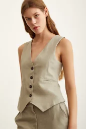 Gefütterte Leinenweste Grau