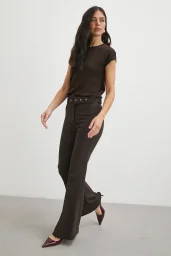 Kemerli İspanyol Paça Pantolon Kahve