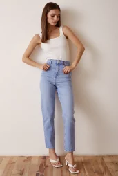 بنطال جينز ضيق بخياطة ضيقة - أزرق