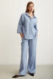 بنطلون بخصر مطاطي، أزرق