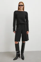 Kayık Yaka Uzun Kol Kazak Siyah