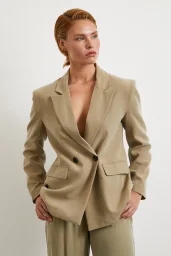 بلیزر قطني مزدوج الأزرار - اللون الخردلي