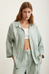 Bat Sleeve Linen Shirt Mint