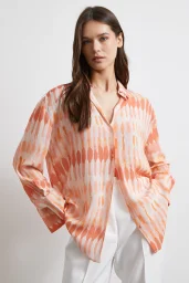 V Neck Viscose Moroccan Shirt Orange