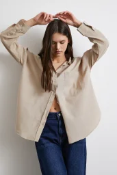 قميص الكتان الفضفاض النسيجي الفضي