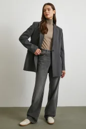 Beş Cepli Yüksek Bel Jean Gri