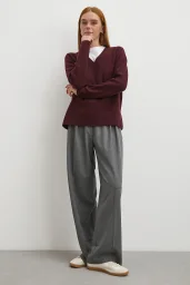 Yüksek Bel Pileli Palazzo Pantolon Gri