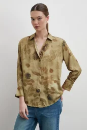 V Yaka Desenli Gömlek Haki
