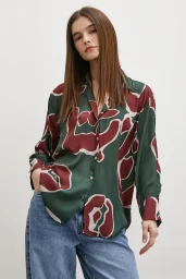 قميص حرير زهري مطبوع