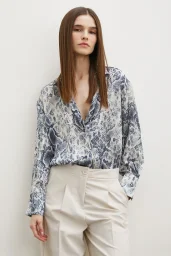 Schlange Muster Satin Bluse Grau